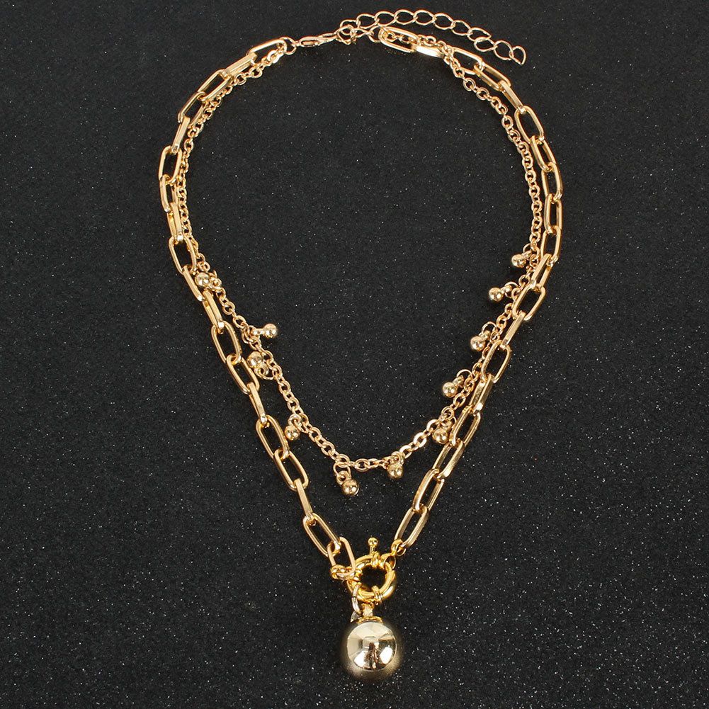 Fashion Jewelry Retro Alloy Ball Pendant Box Chain Double Layer Necklace For Women_ipsvogv.com