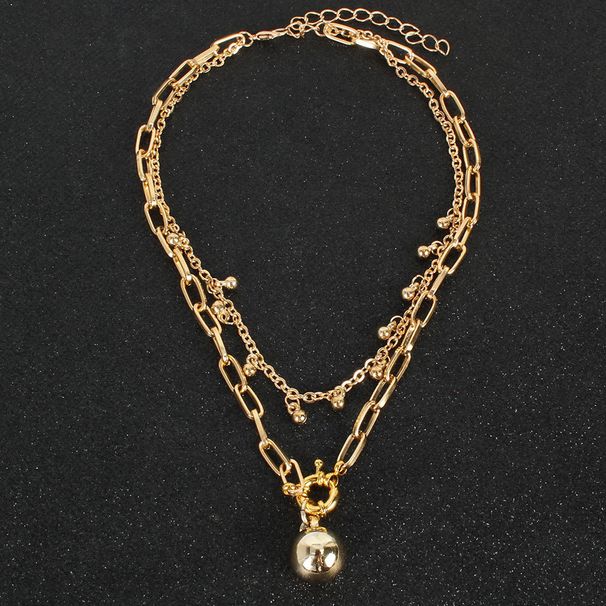 Fashion Jewelry Retro Alloy Ball Pendant Box Chain Double Layer Necklace For Women_ipsvogv.com