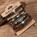 New Western Cowboy Style Leather Cow Head Turquoise Chicken Wing Wood Coconut Shell Men's 6-Piece Bracelet Set_ipsvogv.com