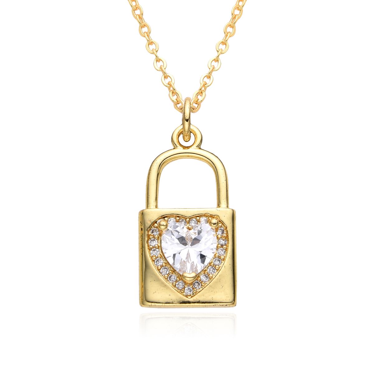 Korean Style Love Lock Necklace - Copper Inlaid Zircon Pendant, Romantic Groove Design Jewelry For Women_ipsvogv.com
