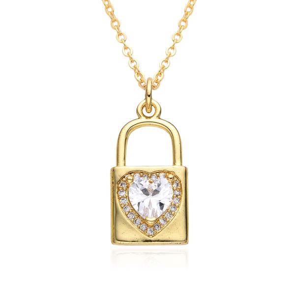 Korean Style Love Lock Necklace - Copper Inlaid Zircon Pendant, Romantic Groove Design Jewelry For Women_ipsvogv.com
