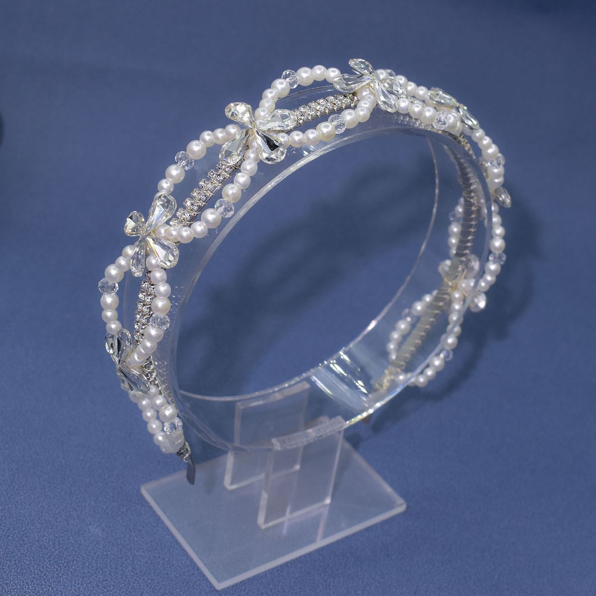 Bridal Veil Headdress Dress Spring Accessories Pressed Hair Headband Pearl Cross Flower Headband_ipsvogv.com