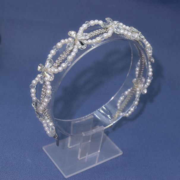 Bridal Veil Headdress Dress Spring Accessories Pressed Hair Headband Pearl Cross Flower Headband_ipsvogv.com