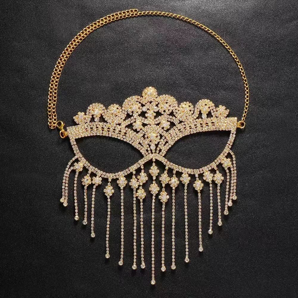 Full diamond claw chain rhinestone mask personality masquerade tassel mask Halloween face curtain_ipsvogv.com