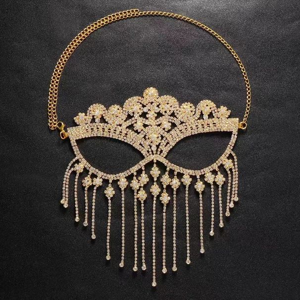 Full diamond claw chain rhinestone mask personality masquerade tassel mask Halloween face curtain_ipsvogv.com