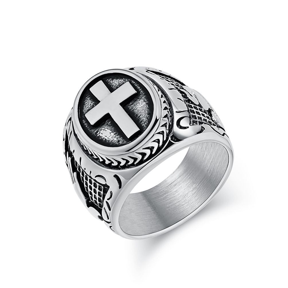 Literary Retro Praying Hands Cross Titanium Steel Ring Men's Single Rings Hip Hop HIPHOP Jewelry_ipsvogv.com