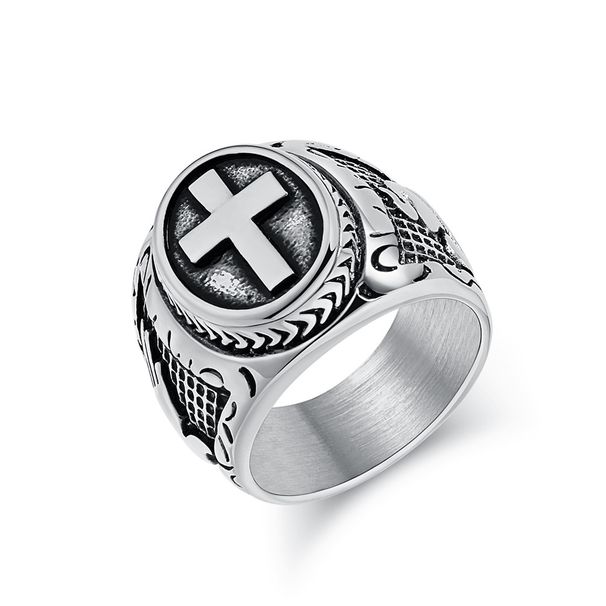 Literary Retro Praying Hands Cross Titanium Steel Ring Men's Single Rings Hip Hop HIPHOP Jewelry_ipsvogv.com
