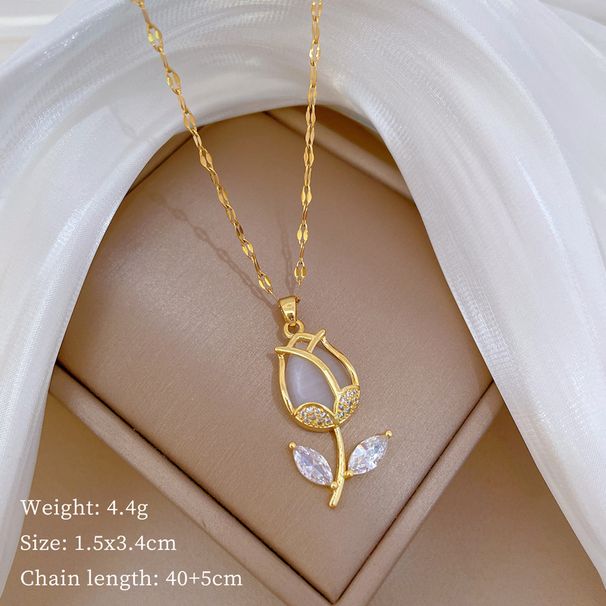 】 Leaf 【 Tulip Light Luxury Charm Gorgeous Full Diamond Necklace Women's Versatile Clavicle Titanium Steel Chain 【 】_ipsvogv.com