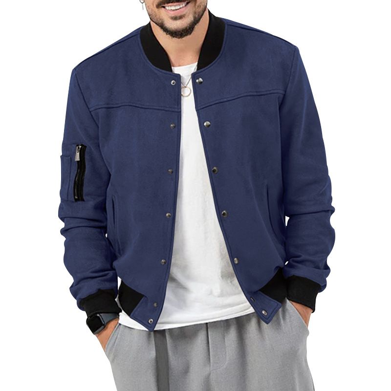 Man's clothing Suede stand collar men's button-up cardigan jacket casual trendy coat for men_ipsvogv.com