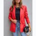Women's Clothing Street Style Pure Color Casual Fashion Three color Leather Jacket _ipsvogv.com