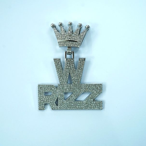 W RIZZ Full Diamond Alloy Pendant Personalized Crown Men's Hip Hop Necklace_ipsvogv.com