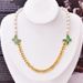 Elegant Pearl Collarbone Chain, Green Leaf Pattern, Diamond Inlaid Butterfly Jewelry, Thick Nec, Titanium Steel_ipsvogv.com