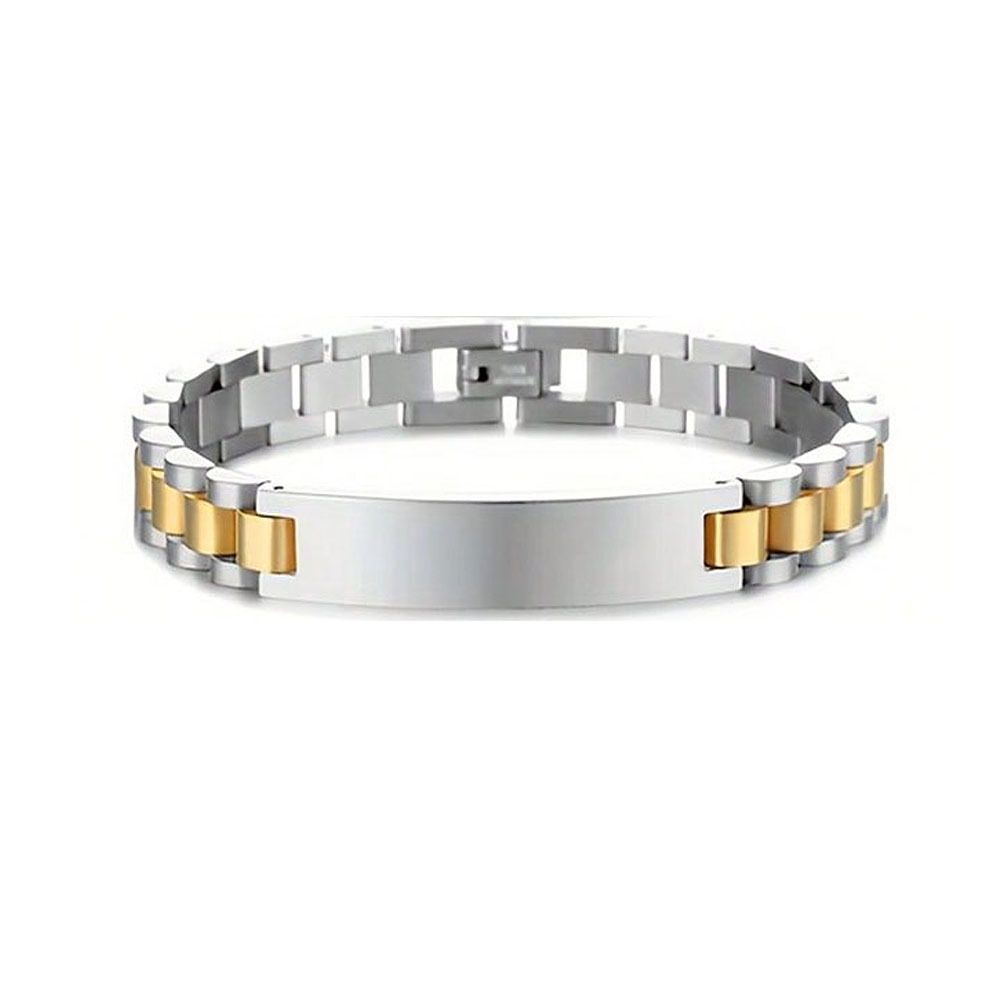 Stainless Steel Chain With Curved Brand Engraved Watch Strap Bracelet_ipsvogv.com