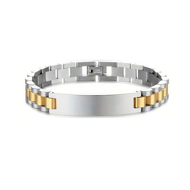 Stainless Steel Chain With Curved Brand Engraved Watch Strap Bracelet_ipsvogv.com