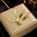 Niche retro titanium steel cube emerald diamond clavicle chain earrings high-end temperament versatile jewelry set_ipsvogv.com