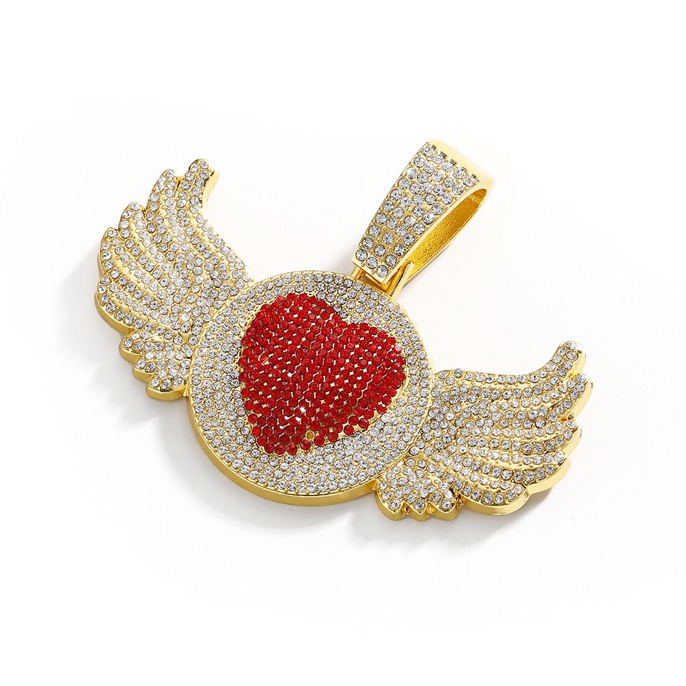 Hip Hop Fashion Men's Alloy Full Diamond Red Love Angel Wings Pendant With Tennis Chain_ipsvogv.com