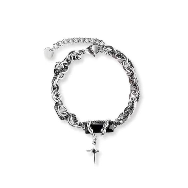 Unisex Punk Style Bracelet For Men, Double Layer Stacked Luxury Exquisite Black Zircon Cross Design_ipsvogv.com