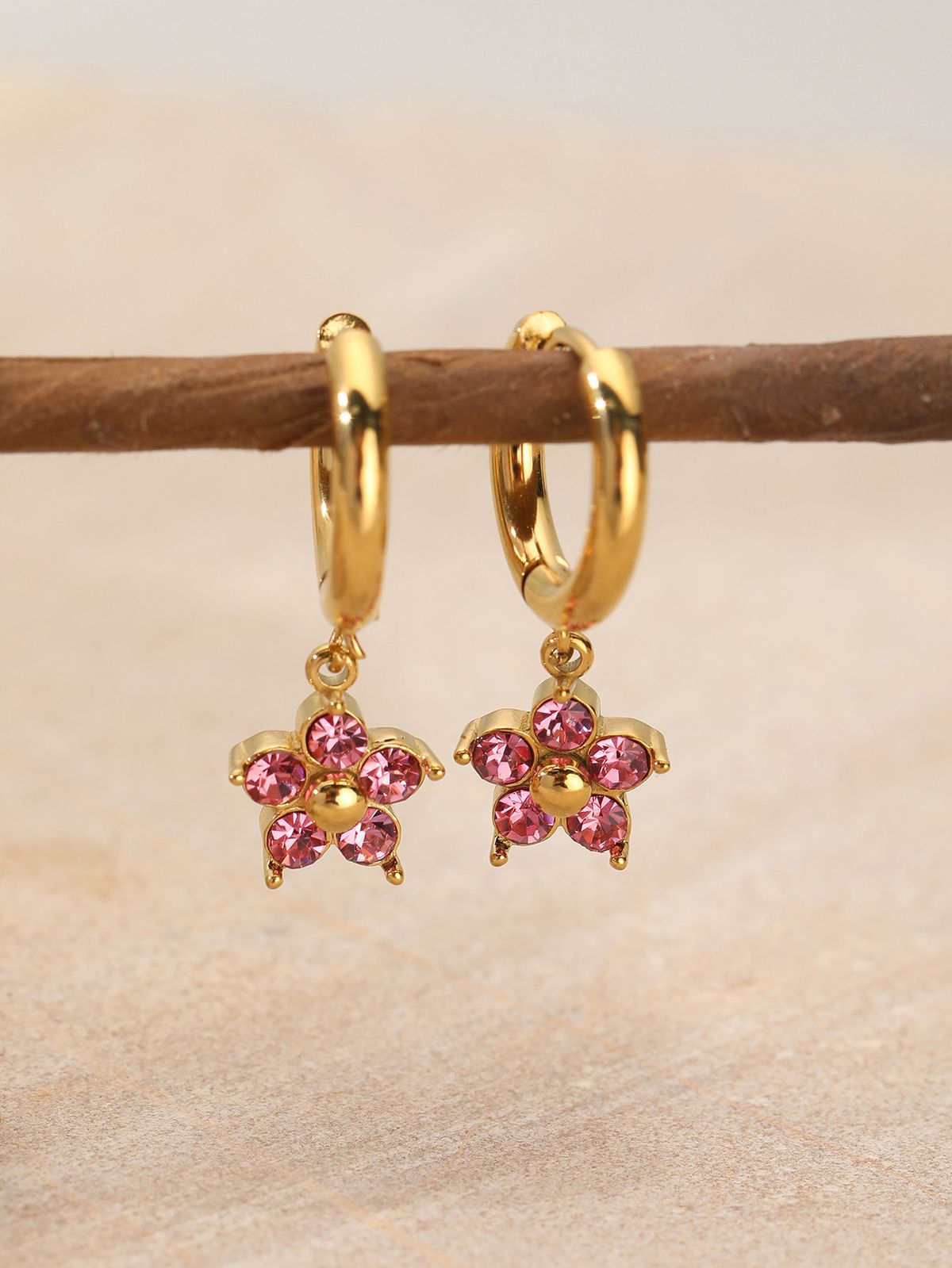 Women’s Jewelry Set Fashion December Birthstone Simple Flower Earrings Colorful Rhinestones Personality Stainless Steel Gold Plated Round Earrings_ipsvogv.com