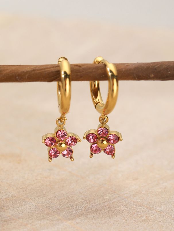 Women’s Jewelry Set Fashion December Birthstone Simple Flower Earrings Colorful Rhinestones Personality Stainless Steel Gold Plated Round Earrings_ipsvogv.com
