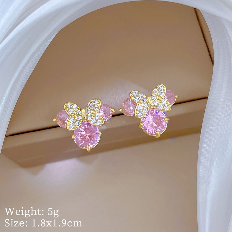 【 Titanium Steel 】 Necklace Earring Light Luxury Full Diamond Cat Bow Personalized Temperament Banquet Earrings Set_ipsvogv.com