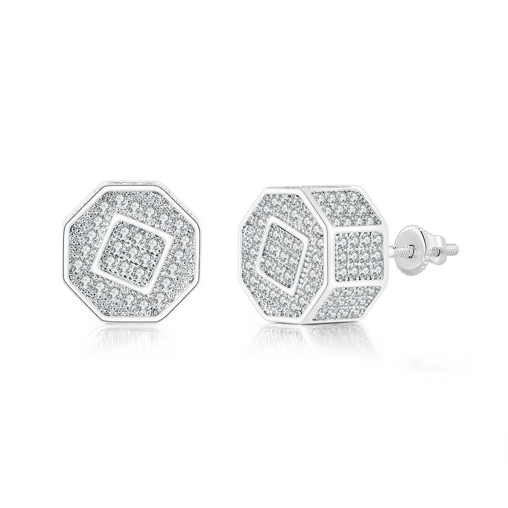 Men’s Jewelry Set Fashion Personality Octagonal Threaded Earrings Full Of Diamonds And Zircon Micro Inlaid Color Separated Electroplated Earrings_ipsvogv.com