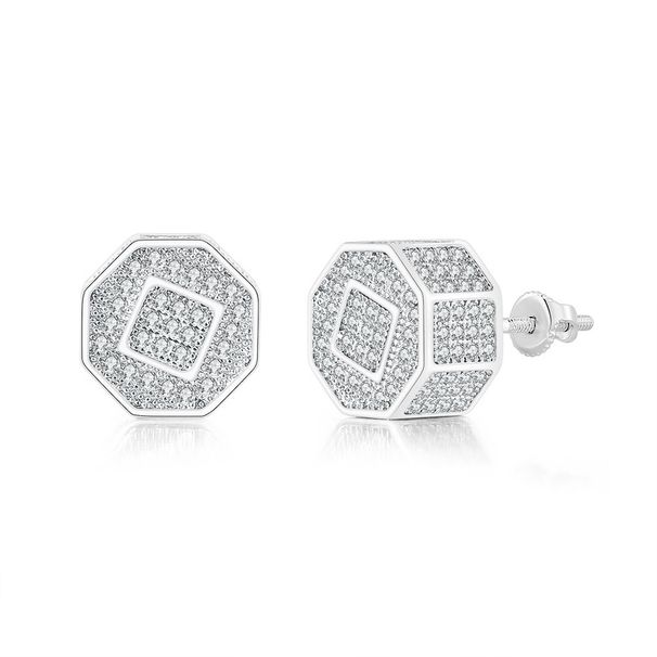 Men’s Jewelry Set Fashion Personality Octagonal Threaded Earrings Full Of Diamonds And Zircon Micro Inlaid Color Separated Electroplated Earrings_ipsvogv.com
