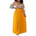 Women's Clothing women's summer new fashion V neck printed top pleated long skirt two piece suit_ipsvogv.com