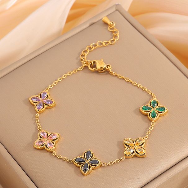 Women's Jewelry Fashion Zircon Lucky Clover Bracelet Light Luxury High End Sense No Fading Four Leaf Clover Bracelet High Version Hand Jewelry_ipsvogv.com