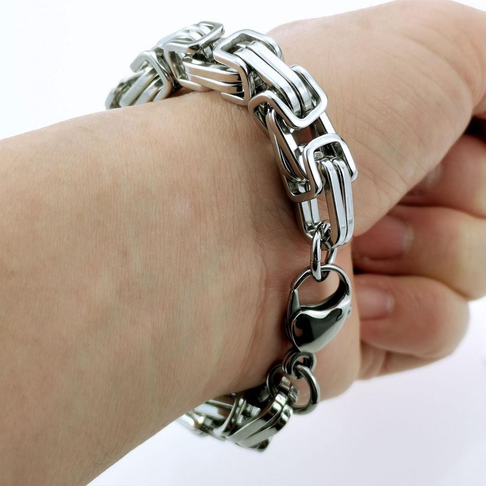 Men's 10mm Width Stainless Steel Original Color Solid Chain Bracelet_ipsvogv.com