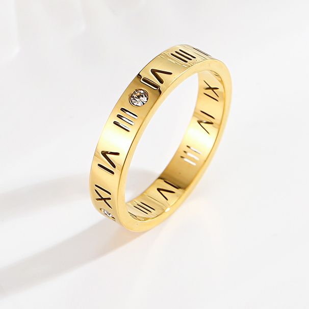 Women's Jewelry Titanium Steel Anti Fading Ring Female Roman Four Diamond Stainless Steel Couple Ring Gold Tide Ring_ipsvogv.com