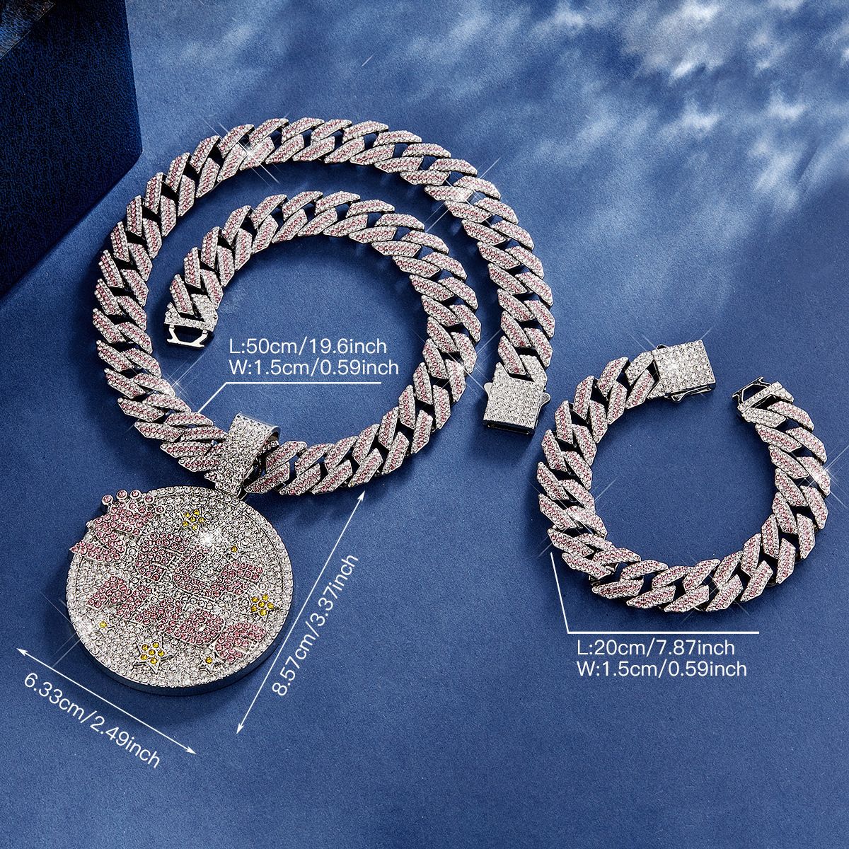 Rhinestone Letter Self Made Pendant 15MM Bubble Cuban Chain Necklace Hip Hop Trendy Men's Style_ipsvogv.com