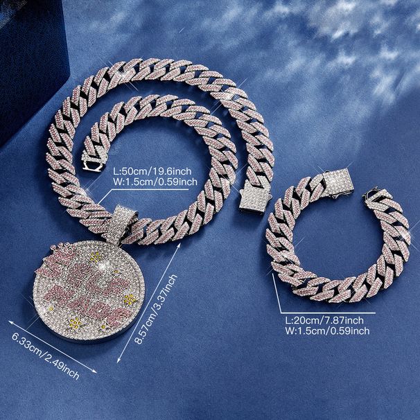 Rhinestone Letter Self Made Pendant 15MM Bubble Cuban Chain Necklace Hip Hop Trendy Men's Style_ipsvogv.com
