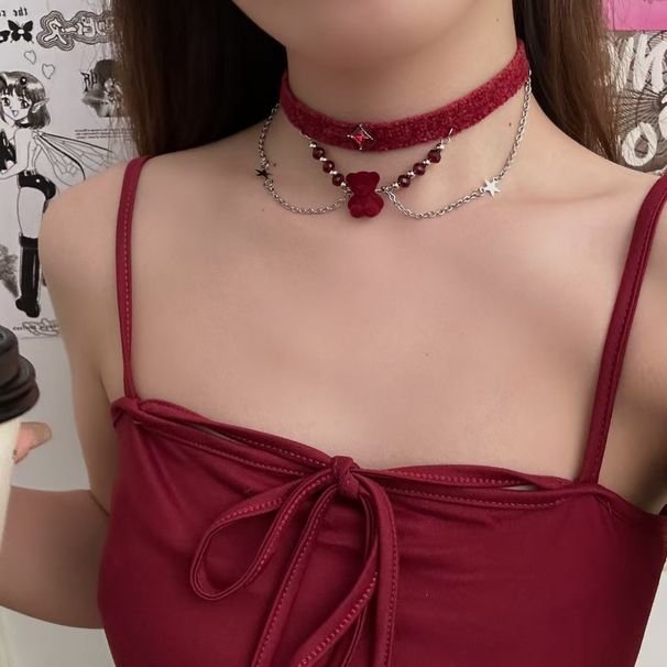 Dark Punk Style Red Necklace Female Heavy Industry Subculture Y2K Clavicle Chain Sweet Cool Hot Girl Necklace New Year Trend_ipsvogv.com