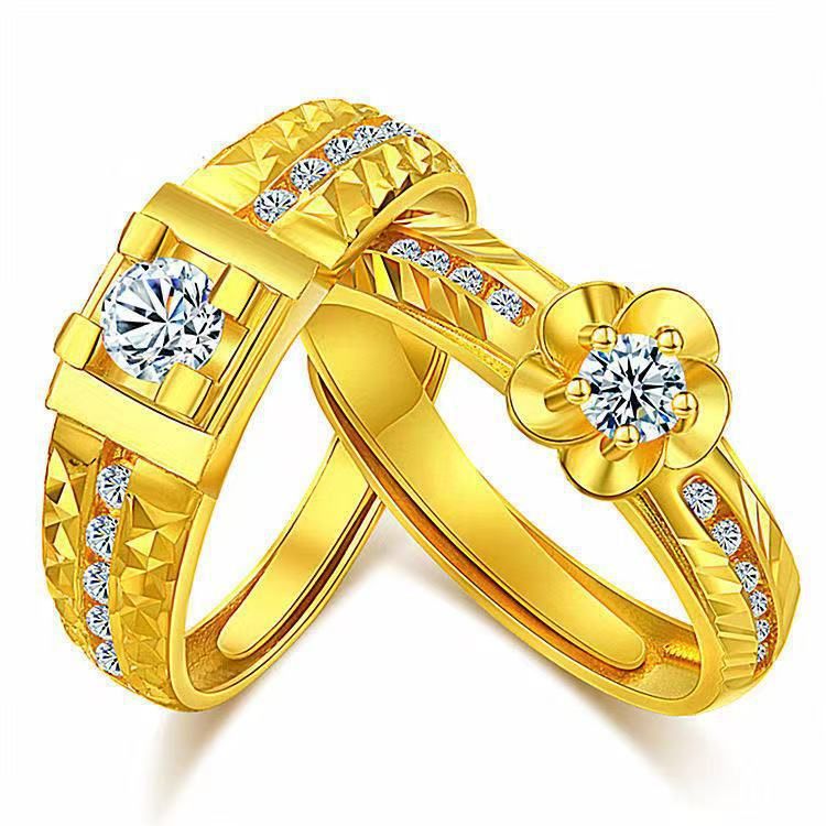 Micro Inlaid Brass Gold-plated Couple's Ring Vietnamese Sand Gold Men's And Women's Jewelry_ipsvogv.com