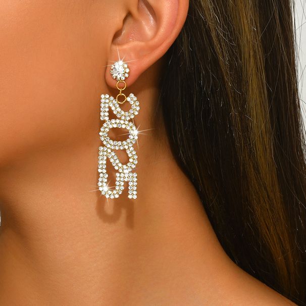 Unisex New Year's Popular Number Earrings Earrings Personalized Rhinestone Number Earrings Female Full Diamond Long Pendant Earrings Jewelry_ipsvogv.com