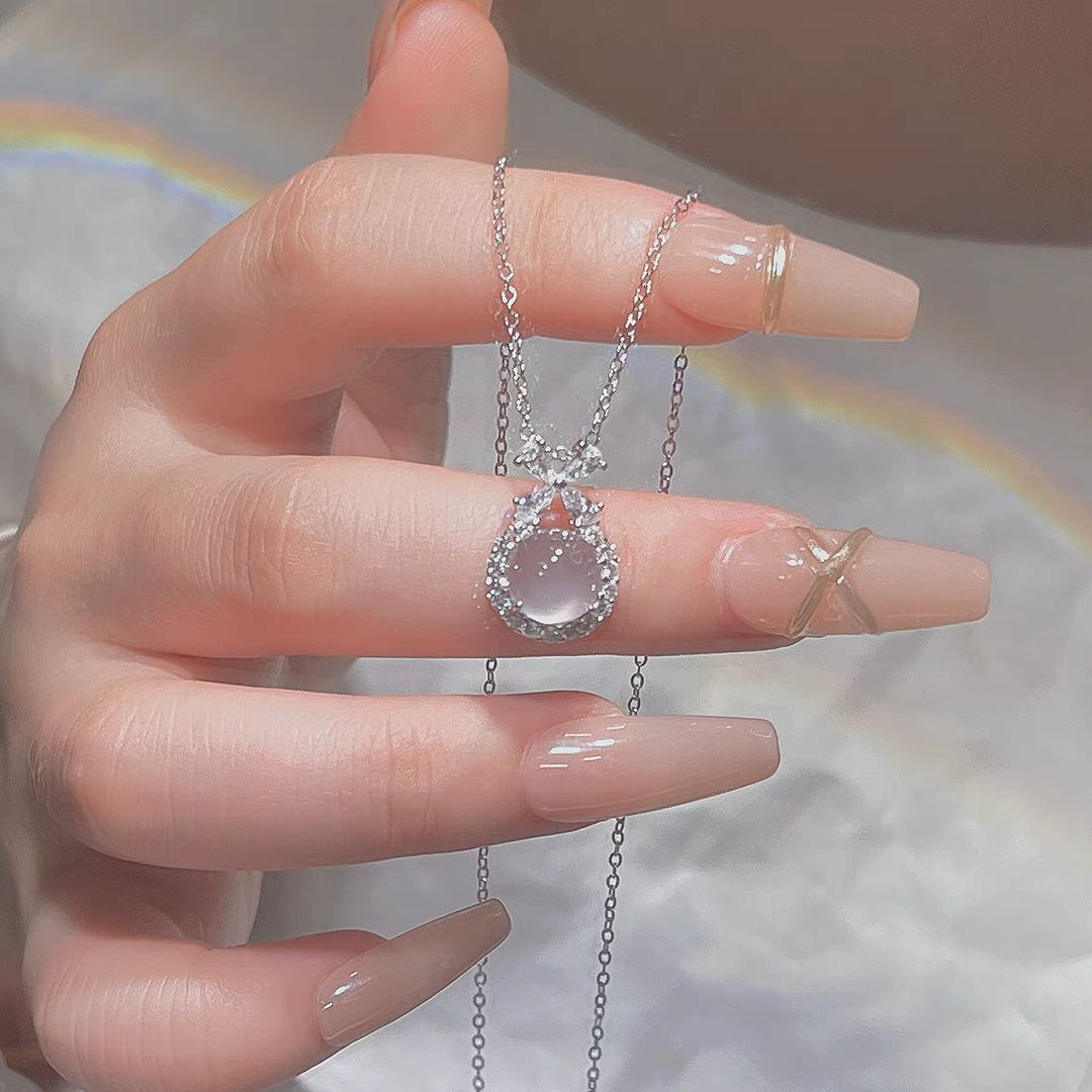 Pure Silver Bow, White Jade Marrow Necklace For Women, Delicate, Sweet, High-end, Niche Collarbone Chain, Birthday Gift_ipsvogv.com