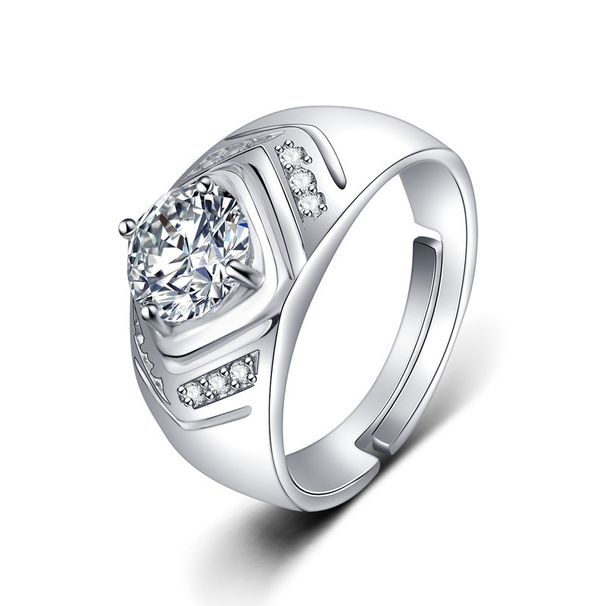 Fashionable Simulation High Carbon Zircon Men's Ring, Atmospheric Business Style Diamond V-shaped Wide Version Ring_ipsvogv.com
