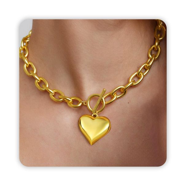 Hot Selling Hip Hop Style Love Pendant Necklace Fashionable And Simple Thick Chain Short OT Buckle Clavicle Chain_ipsvogv.com