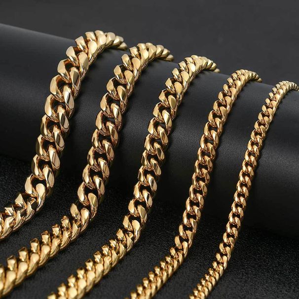 Chain Necklaces Hip Hop stainless steel round mill sealed Cuban necklace single side spring buckle titanium steel jewelry men's necklace_ipsvogv.com