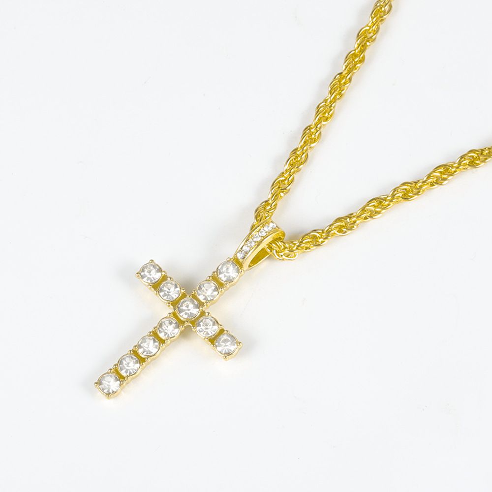 Hip Hop Cross Necklace Pendant Full Diamond 4mm Tennis Chain Trendy Men's Personality Jewelry_ipsvogv.com