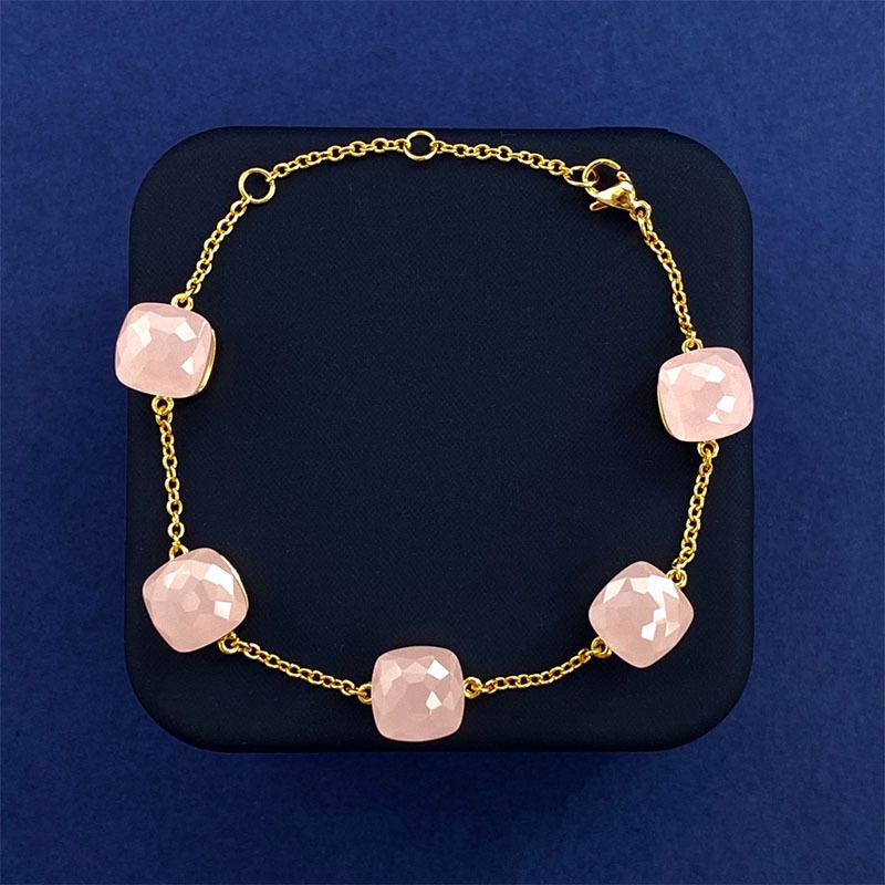 Women's Jewelry Small Fresh Square Crystal Gem Style Five Flower Bracelet Hand Ornaments Simple Niche_ipsvogv.com