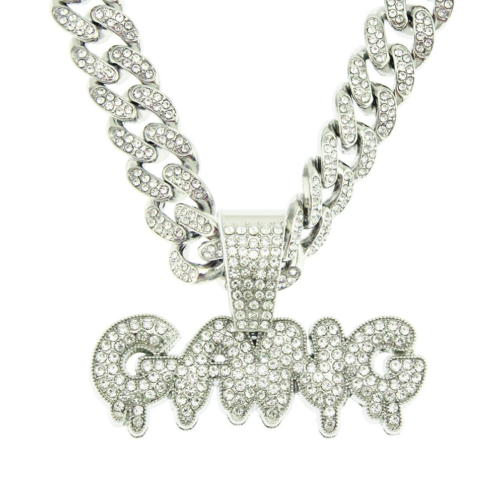 Ins Hip Hop Diamond 3D Letter Pendant Necklace Gang Men's Trendy Cool Cuban Chain Accessories_ipsvogv.com