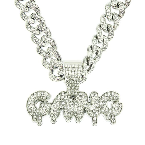 Ins Hip Hop Diamond 3D Letter Pendant Necklace Gang Men's Trendy Cool Cuban Chain Accessories_ipsvogv.com