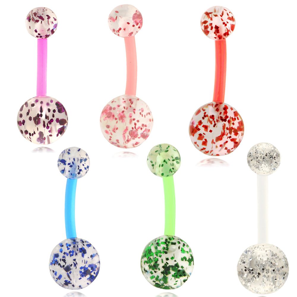 Human body piercing acrylic sequined navel ring navel nail ear studs soft Rod_ipsvogv.com