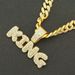Hip hop exaggerated king full diamond letter pendant necklace for men's domineering and cool Cuban chain accessories_ipsvogv.com