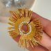 Unisex Real Gold Electroplated Titanium Steel Vintage Sun Rays Zircon Earrings_ipsvogv.com