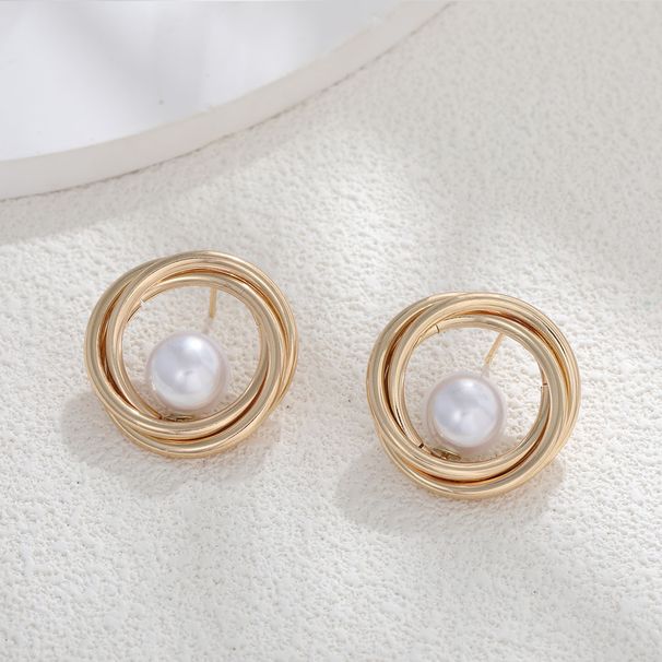 Fashion Jewelry Luxury Pearl Threaded Hollow Tube Versatile High-end Earrings Studs_ipsvogv.com