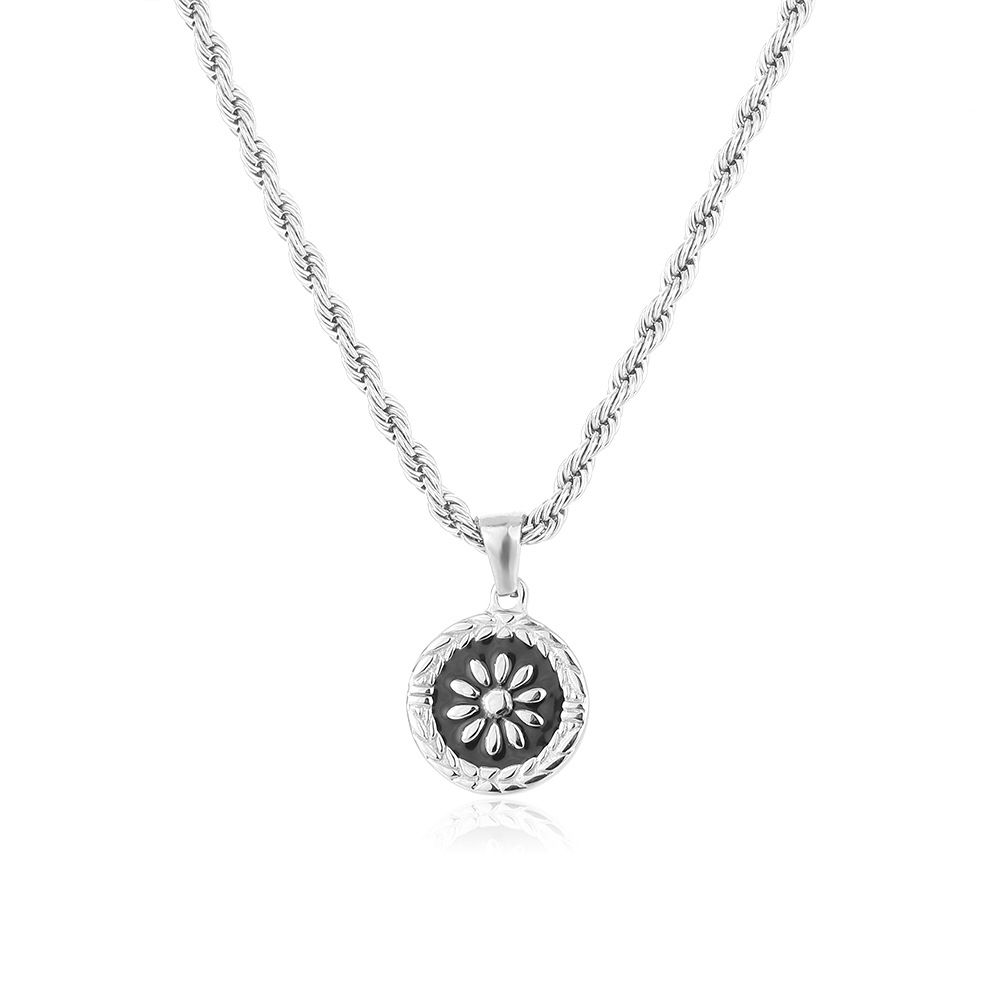 Gold Round Ancient Coin Inlaid Necklace For Men And Women, High End And Versatile Sweater Chain, Waterproof And Sweat Proof, No Fading_ipsvogv.com