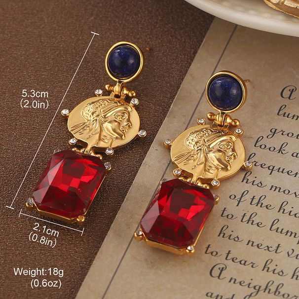 Medieval Vintage Earrings Western Retro Multi Color Crystal Earrings Gold Coin Portrait Niche High End Earrings_ipsvogv.com