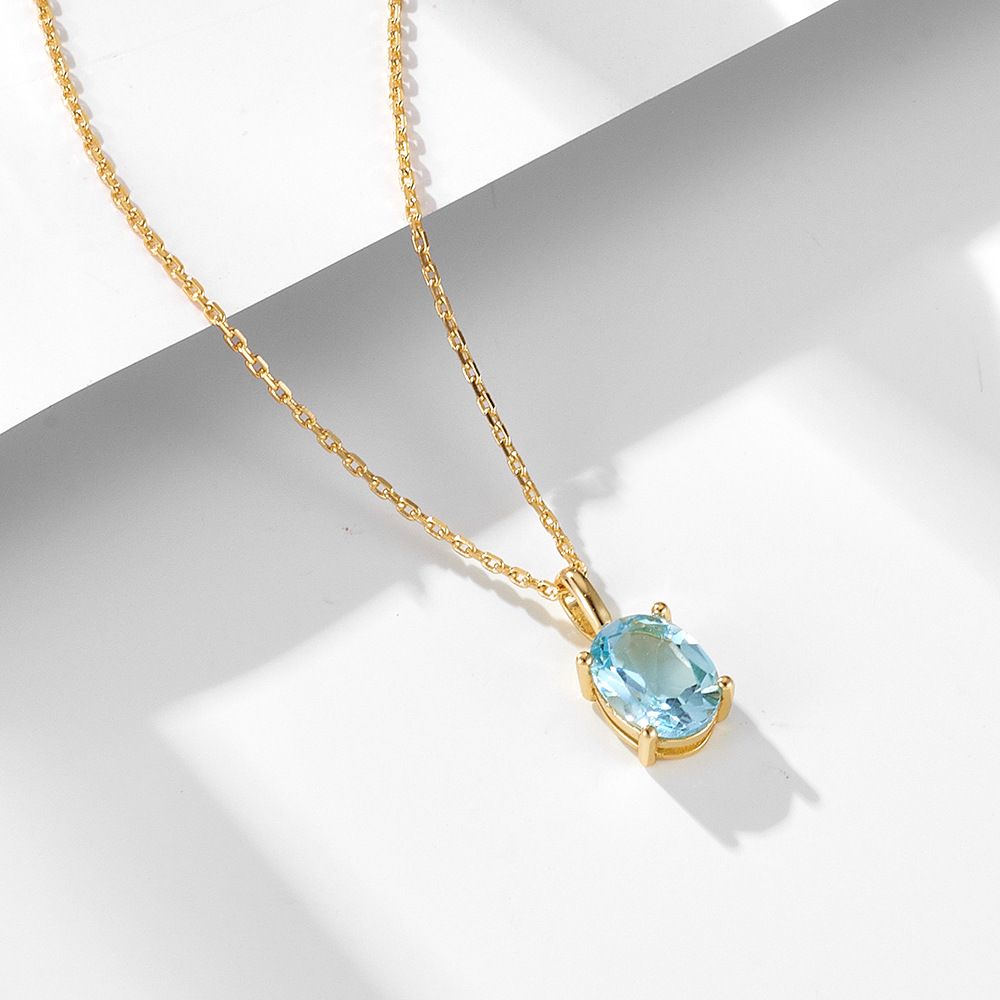 Women's Jewelry Sky Blue Topaz Sterling Silver Necklace Simple Versatile Niche Design Light Luxury Natural Stone Clavicle Chain_ipsvogv.com
